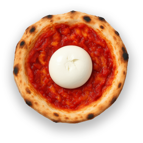 Burrata on tomato pizza