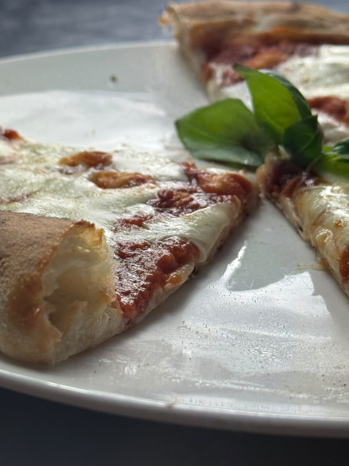 A sliced Margherita showing its airy crust